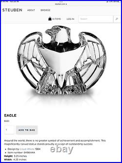 STEUBEN $625 Signed glass #8496 Eagle (1984) by Designer Loyd Adkins PRISTINE