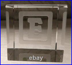 STEUBEN Glass BABY BLOCK LETTER E rare collectible crystal paperweight cube