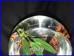 STEVEN LUNDBERG Monarch Butterflies & Bamboo Leaves Signed Paperweight