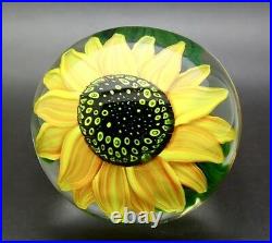 STEVEN LUNDBERG Sunflower Vincent Vanque Art Glass Paperweight, Apr 3.25Hx3.75W