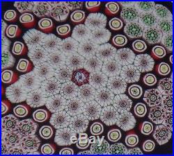 Saint St Louis France Faceted Millefiori Star Red Overlay Art Glass Paperweight