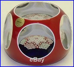 Saint St Louis France Faceted Millefiori Star Red Overlay Art Glass Paperweight