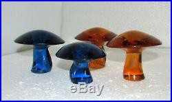 Set Of 4 Vintage MID Century Viking Mushroom Paperweights Blue & Amber