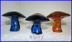 Set Of 4 Vintage MID Century Viking Mushroom Paperweights Blue & Amber