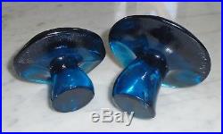 Set of 2 Vintage Cobalt Blue Viking Glass Mushroom Paperweights Med & Large
