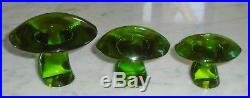 Set of 3 Vintage Green Viking Glass Mushroom Paperweights Small Med & Large