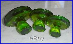 Set of 3 Vintage Green Viking Glass Mushroom Paperweights Small Med & Large