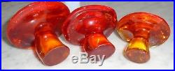 Set of 3 Vintage Persimmon Viking Glass Mushroom Paperweights Small Med & Large