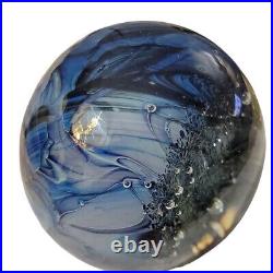 Signed 1983 Early R Strong Cobalt Paperweight Hand Blown Glass Bubbles 3 x 3