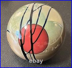 Signed CORREIA Studios Red Sun & Birds Art Glass Paperweight 3 EXCELLENT +++