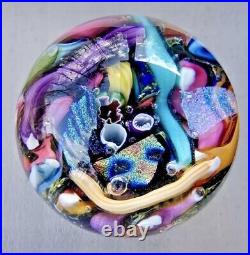 Signed Doug Sweet Dichroic Millefiori Studio Art Glass 1.55 Marble Sphere Orb