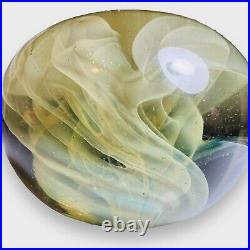 Signed Gilbert Johnson Glass 1982 Opalescent Veils Paperweight