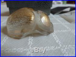 Signed Lalique France Crystal Scarab Beetle Gold Figurine Paperweight Vtg NIB