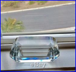 Signed ONLY TIFFANY & CO, Vtg Faceted Emerald Cut Diamond Crystal Paperweight