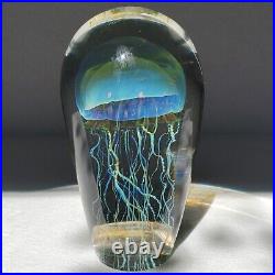 Signed Richard Satava 3370-01 Moon Jellyfish Dichroic Art Glass Sculpture 6.25