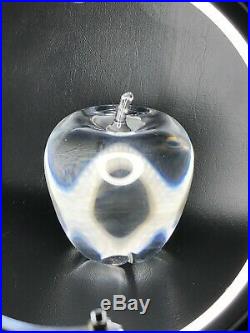 Signed Steuben Clear Crystal Large Apple Fruit Stem Art Glass Paperweight 4 VTG