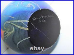 Signed Vandermark Floral Iridescent Art Glass Paperweight 896-2