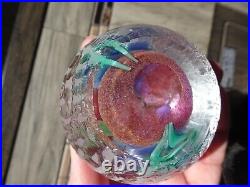 Signed Vandermark Textured Floral Sommerso Flower Art Glass Paperweight