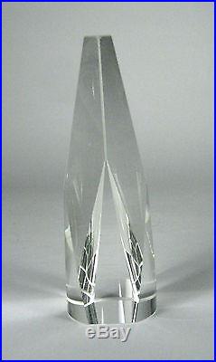 Solid Glass Paperweight Obelisk Clear Prism Unsigned 5 Inch Vintage Tabletop