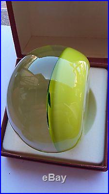 St. Louis Glass Paperweight, HUGE. Clichy Style Flower on a Chartreuse Ground. 1973