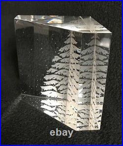 Steuben Art Glass Signed Snow Pine Engraved Paperweight Christmas Tree