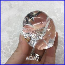 Steuben Owl & Owlet Hand Warmer Paperweight Clear Glass Figurine Vintage Signed