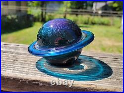 Steven Correia Ringed Planet Paperweight Signed Vintage Art Glass