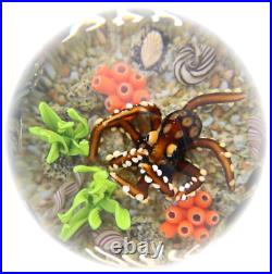Striking CATHY RICHARDSON Octopus on Ocean Reef AQUARIUM Art Glass PAPERWEIGHT