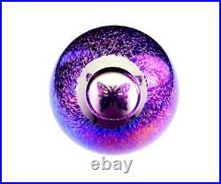 Studio Art Glass Acid Carved Butterfly Amethyst Mottled 2 7/8 Paperweight