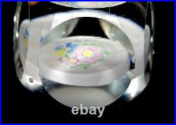 Studio Art Glass Clear Faceted Windows Floral On White Disc 1 1/2 Paperweight