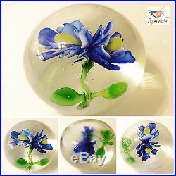Studio Art Glass Paperweight FLORAL Blue Flower RARE Vintage