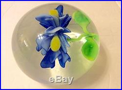 Studio Art Glass Paperweight FLORAL Blue Flower RARE Vintage