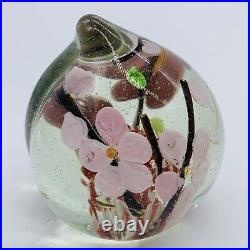 Studio Art Glass Peach Shaped Paperweight Cherry Blossoms 3T
