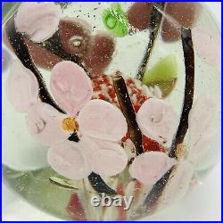 Studio Art Glass Peach Shaped Paperweight Cherry Blossoms 3T