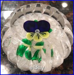 Stunning St Louis Pansy Flower On Lattice Latticinio Paperweight Vtg Art Glass