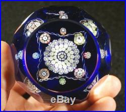 Stunning Vintage Perthshire Cobalt Glass Paperweight With Miniature Millefiori