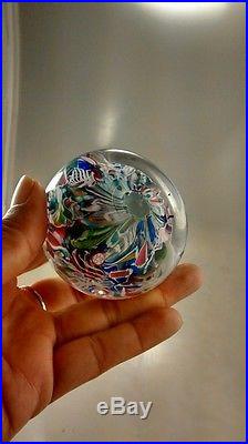 Stunning vintage scrambled cane cape cod glass signed art glass paperweight