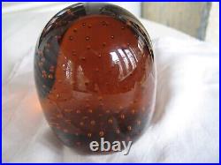 Superb Hand Blown Amber Paperweight Controlled Bubbles Lg 6lbs