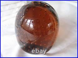 Superb Hand Blown Amber Paperweight Controlled Bubbles Lg 6lbs