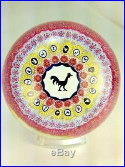 Superb Vintage Baccarat 1971 Gridel Rooster & Concentric Millefiori Paperweight