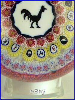 Superb Vintage Baccarat 1971 Gridel Rooster & Concentric Millefiori Paperweight