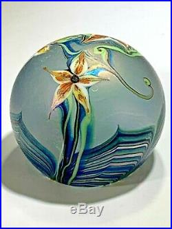 Superb Vintageorient & Flume Paperweightart Glasstiger Lilies1979