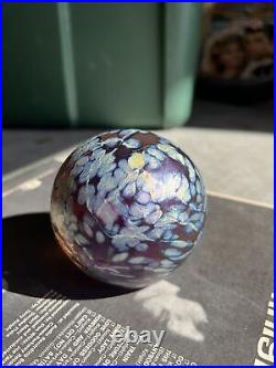TIM LAZER GLASS 1995 Iridescence, Purples, Gold PAPERWEIGHT Cailf USA K