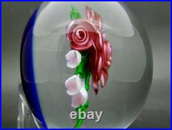 TRABUCCO Pink Rose Flowers Bouquet Art Glass Paperweight, Apr 2.5Hx4W
