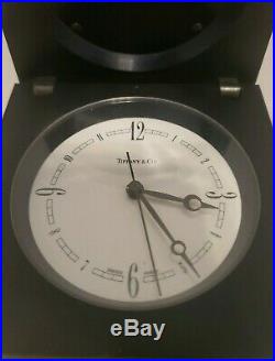 Tiffany & Co Vintage Black Desk Square Swiss Paperweight Mantel Clock