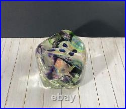 Timothy E Landers Dichroic Glass Moon Rock Paperweight 3 3/4 inches Bubbles