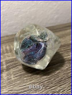 Timothy E Landers Dichroic Glass Moon Rock Paperweight 3.5x4 Bubbles Signed