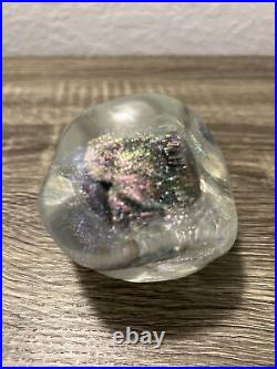 Timothy E Landers Dichroic Glass Moon Rock Paperweight 3.5x4 Bubbles Signed