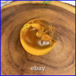 Tittot Art Glass Amber Crystal Signed 3D Paperweight Koi Pond Fish 3 Vtg 1998