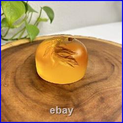 Tittot Art Glass Amber Crystal Signed 3D Paperweight Koi Pond Fish 3 Vtg 1998